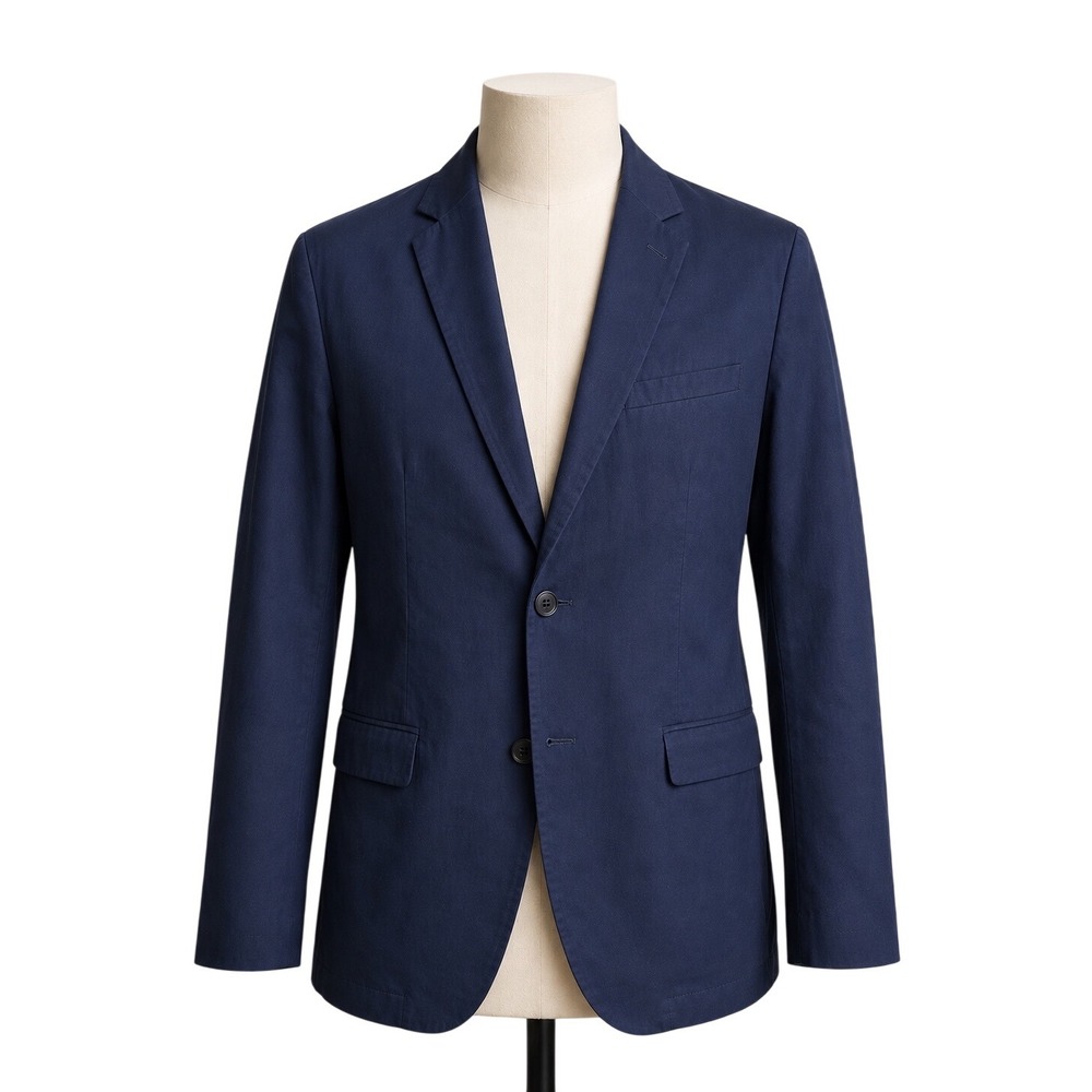 Gap Mens Navy Blue Cotton‎ 2-Button Blazer Jacket 46R Notch Lapel Gingham Trim